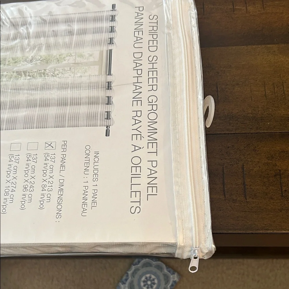 Distinctly Home Lana White Striped Sheer Grey Grommet Panel Curtain 54Wx84L